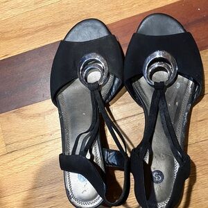 Chic Black Sandals with Silver Ring Detail